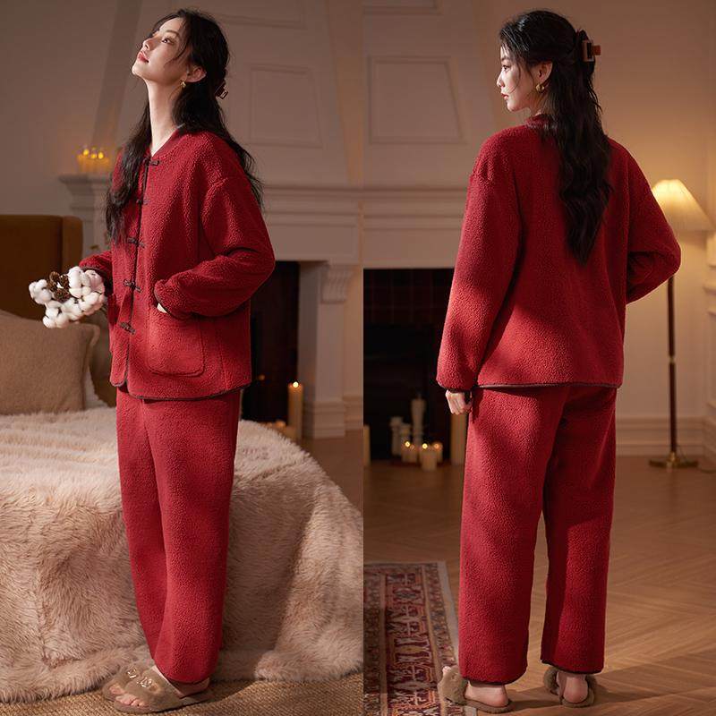 轩靓【抗静电】情侣睡衣女冬本命年仿羊羔绒红色马年家居服男套装,淘宝优惠券,粉丝福利购,淘宝优惠卷