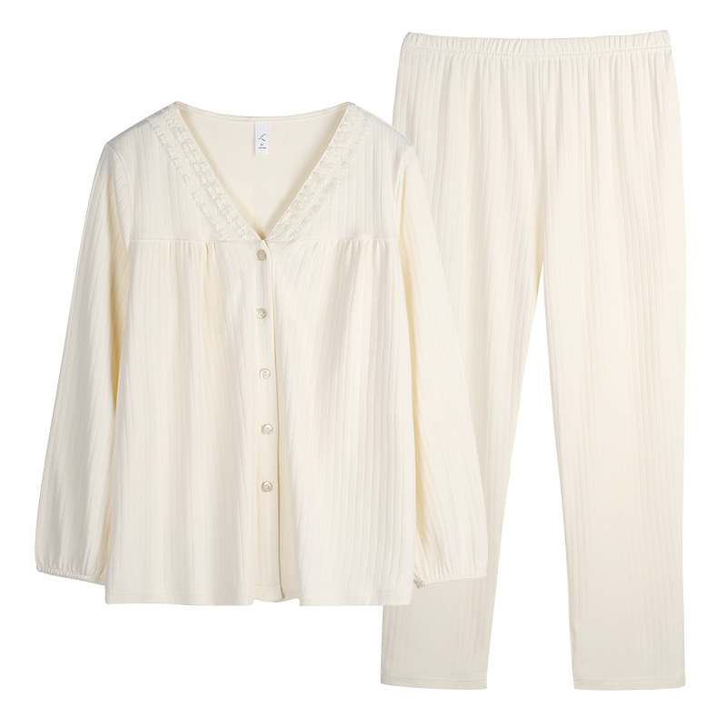 2022新款白色春秋季纯棉长袖感睡衣 轩靓睡衣/家居服套装