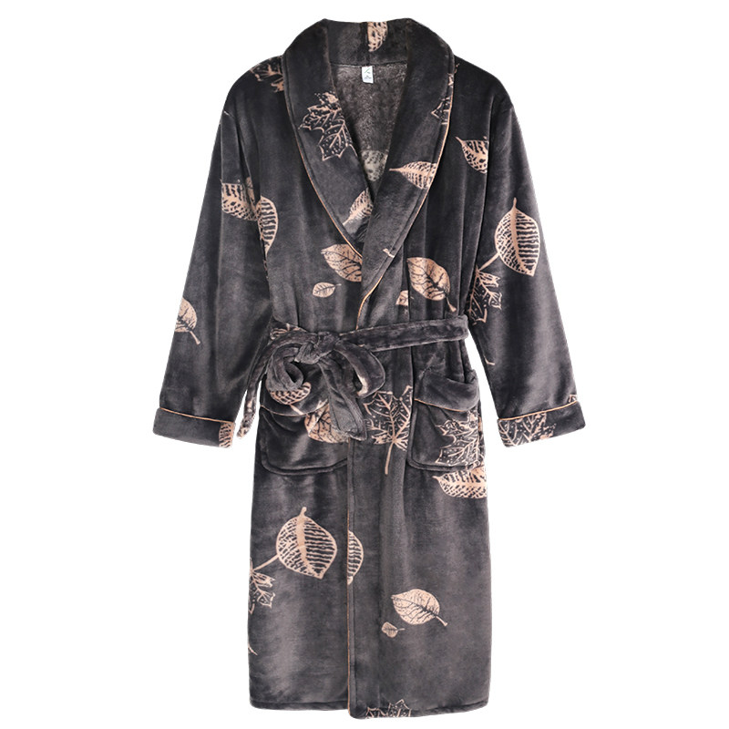 男士秋冬法兰绒宽松长款睡袍 轩靓睡袍/浴袍