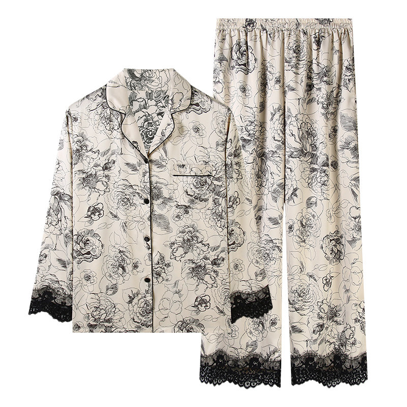 冰丝春秋宽松加肥蕾丝花边中年睡衣 轩靓睡衣/家居服套装