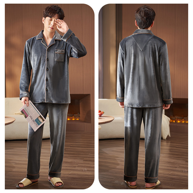 男秋冬款加绒长袖珊瑚绒春秋季睡衣 轩靓睡衣/家居服套装