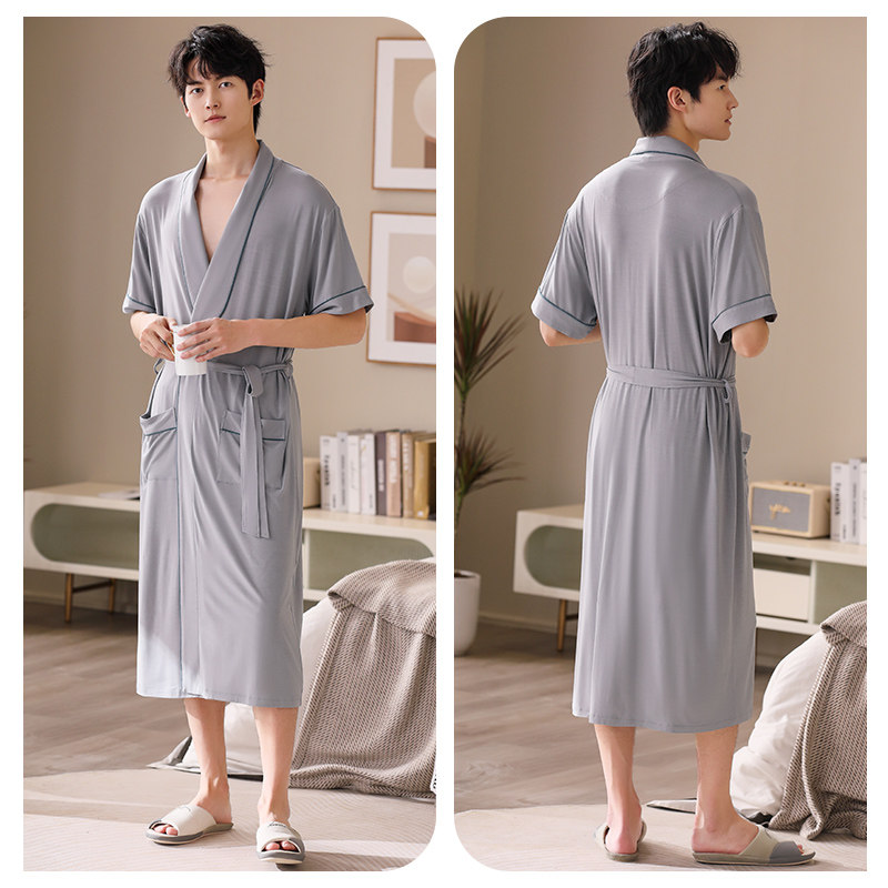 睡袍男夏季莫代尔冰丝凉感短袖晨袍 轩靓睡袍/浴袍
