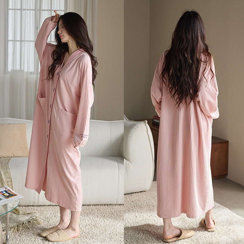 轩靓泡泡棉睡袍女春秋季纯棉长袖睡衣开衫睡裙时尚高级感浴袍大码,淘宝优惠券,粉丝福利购,淘宝优惠卷