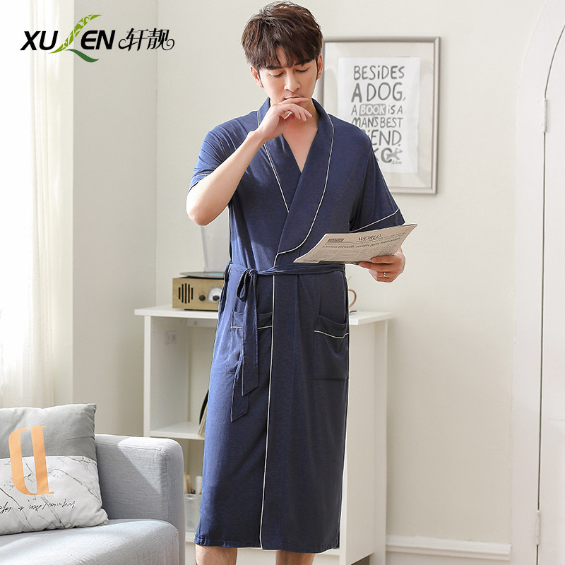 男士夏季长款莫代尔连体男款睡袍 轩靓睡袍/浴袍