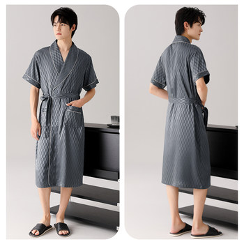 Xuanliang ice silk nightgown ຜູ້ຊາຍ summer ບາງ pajamas ແຂນສັ້ນ simulated ໄຫມໃຫມ່ຂະຫນາດບວກກັບເຮືອນບໍລິການ bathrobe