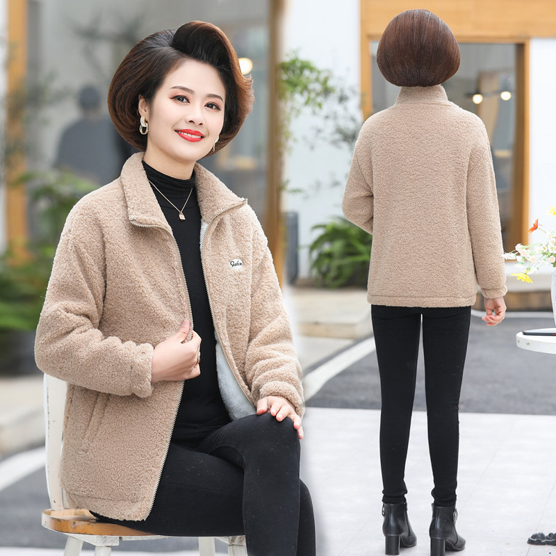 妈妈冬装短款加绒厚羊羔毛颗粒绒 江诗琪中老年女装
