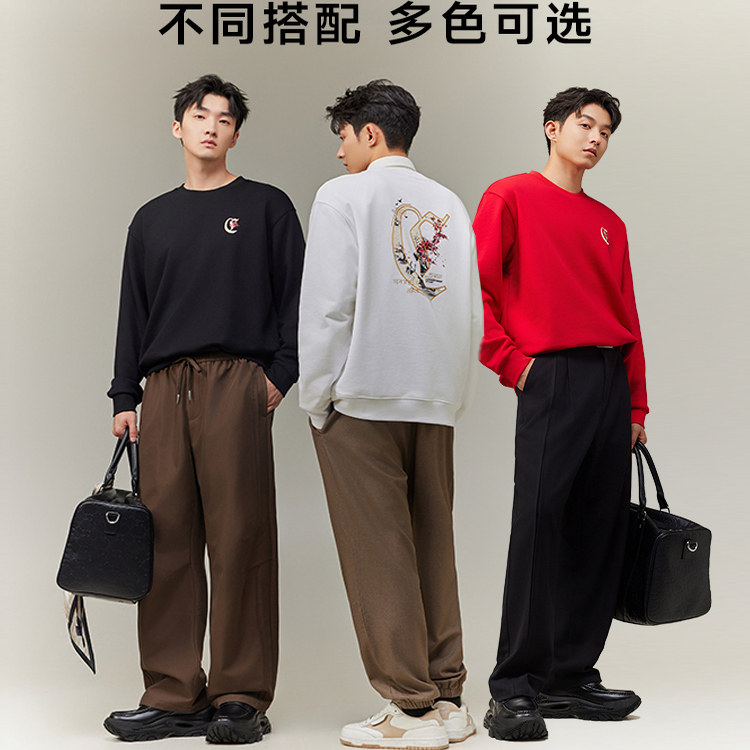 【国风金线刺绣】卡宾肌理印花卫衣男装