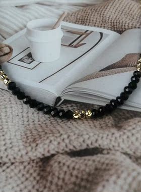 甜酷风极细项链气质百搭黑尖晶锁骨链