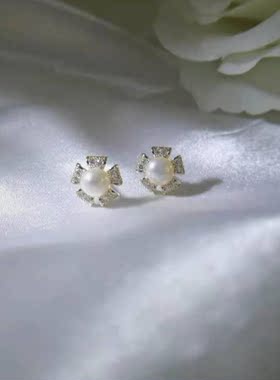 天然淡水珍珠925纯银花花耳钉
