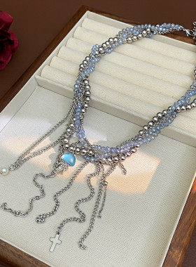 甜酷辣妹多层流苏缠绕串珠云朵项