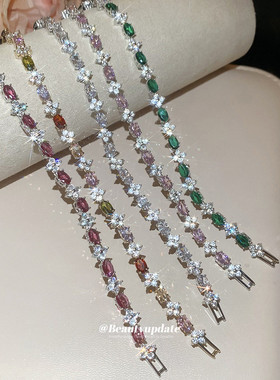 多巴胺彩色锆石几何花朵手链轻奢