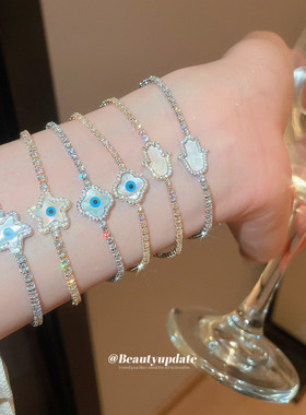 欧美中古风锆石贝母花朵手链轻奢