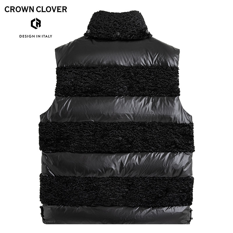 CLOVER CROWN2021冬季时尚修身黑色羊毛拼接羽绒马甲男潮保暖上衣