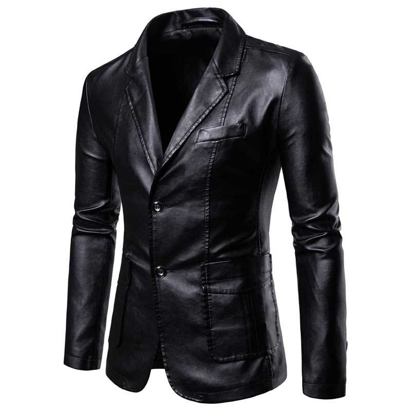 2022 Spring Autumn Fashion New Men's Casual Lapel Leather Dr - 图0