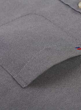 Men's Fashion Long Sleeve Solid Oxford Shirt Single Patch Po