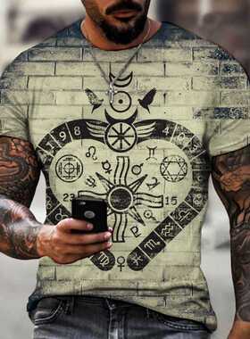2021 New Men	s Summer D Printed Compass T-Shirt Hip-H