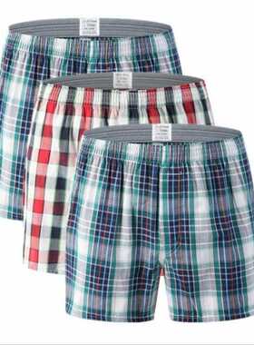 3 Pack Men's Cotton Shorts Knit Trunks Plaid Woven Mid Waist