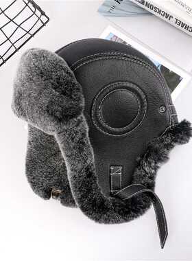 2021 Winter Men	s 100% Real Rex Raabit Fur Bomber Hat
