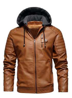 Men's Winter Motorcycle Thick Fleece PU Leather Jacket Windb