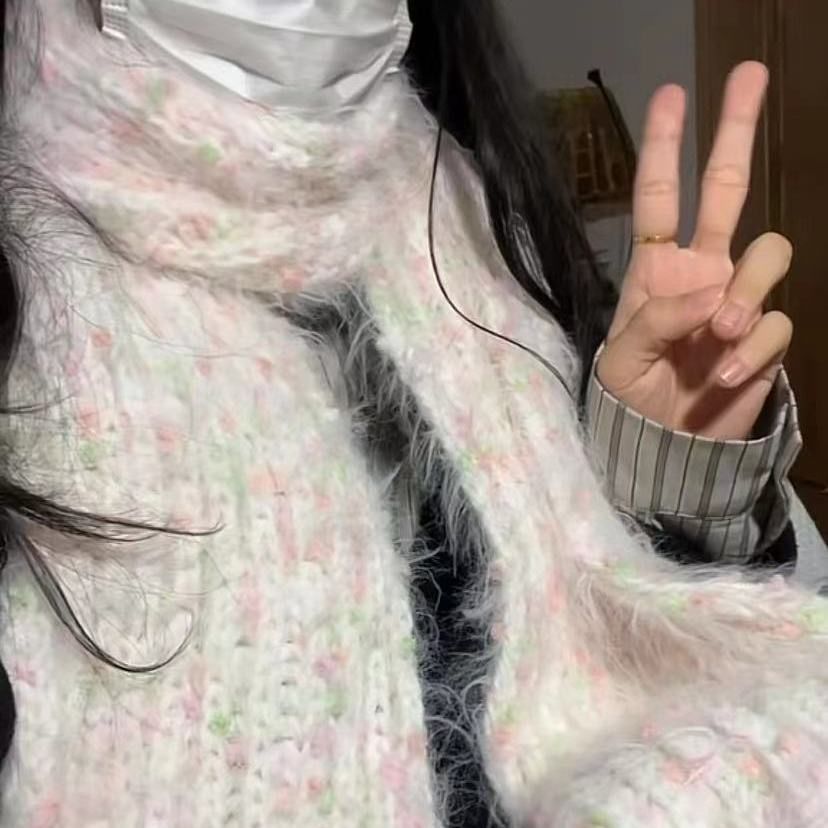 灰羽渐变手工diy自制长绒毛手混线围巾编织diy手工棒针送男友女友 - 图1