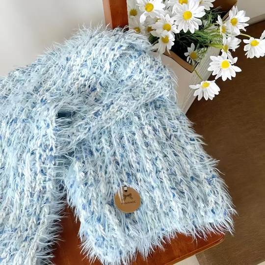 Hand diy knitted homemade warm plush scarf