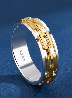 s999纯银潮流个性间金链条戒指