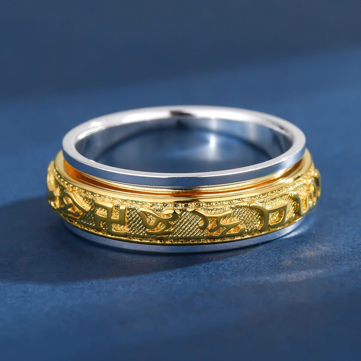 999 sterling silver six-character mantra rotatable gold ring