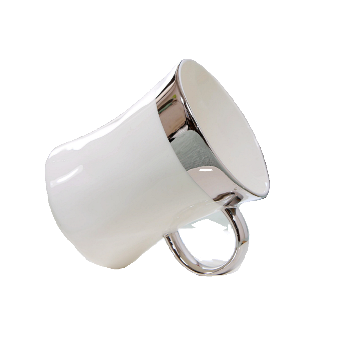 包邮白色釉下彩镀银陶瓷咖啡杯碟套装送瓷勺350毫升大容量杯 瑕疵 - 图3