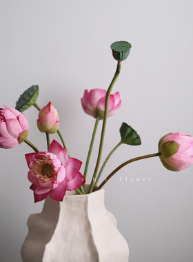 粉色荷花莲花仿真花高级感逼真莲蓬客厅摆件花艺插花摆设家居装饰