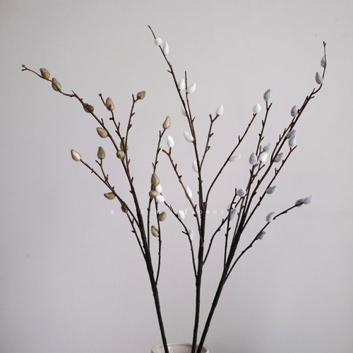 侘寂风逼真银柳枝仿真花柳条嫩叶装饰家居客厅插花桌面花艺摆件 - 图1