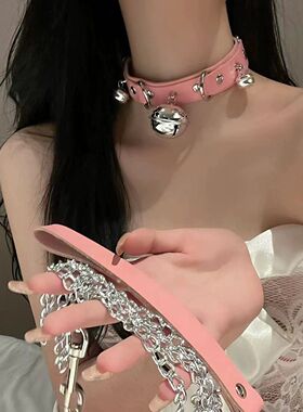 铃铛项圈女颈带链子女仆男主黑色颈圈锁骨链皮质颈环项链脖圈颈链