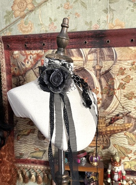 TeNg原创手作水墨色布艺玫瑰花颈带choker/胸针/发卡 蕾丝颈带