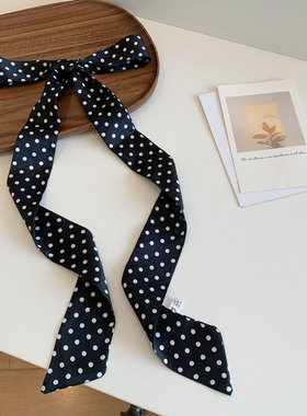 韩系黑白波点小长条发带丝巾