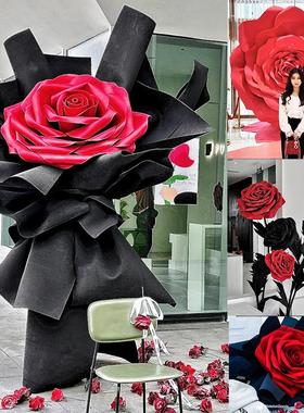 绝美大型黑红玫瑰花束摆件橱窗情人节日装饰打卡门店布置婚礼背景