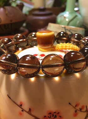 瑞铺正品天然幽灵茶晶AAAA级净透 手链茶色水晶冰种手串女