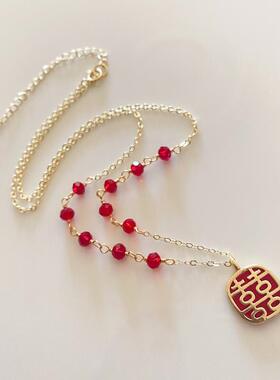 本命年红项链喜k金水晶原创