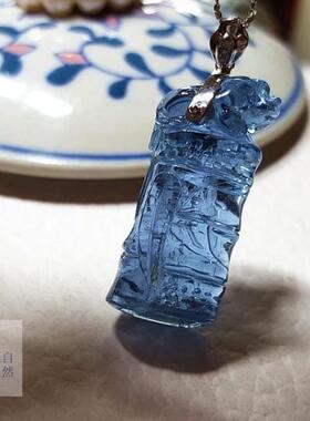 瑞铺净透竹节旺财18k金扣海蓝宝