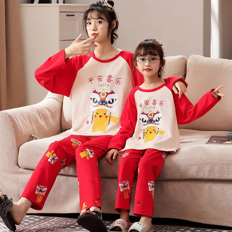 亲子装一家四口三口纯棉新年睡衣 甜雪妮睡衣/家居服套装