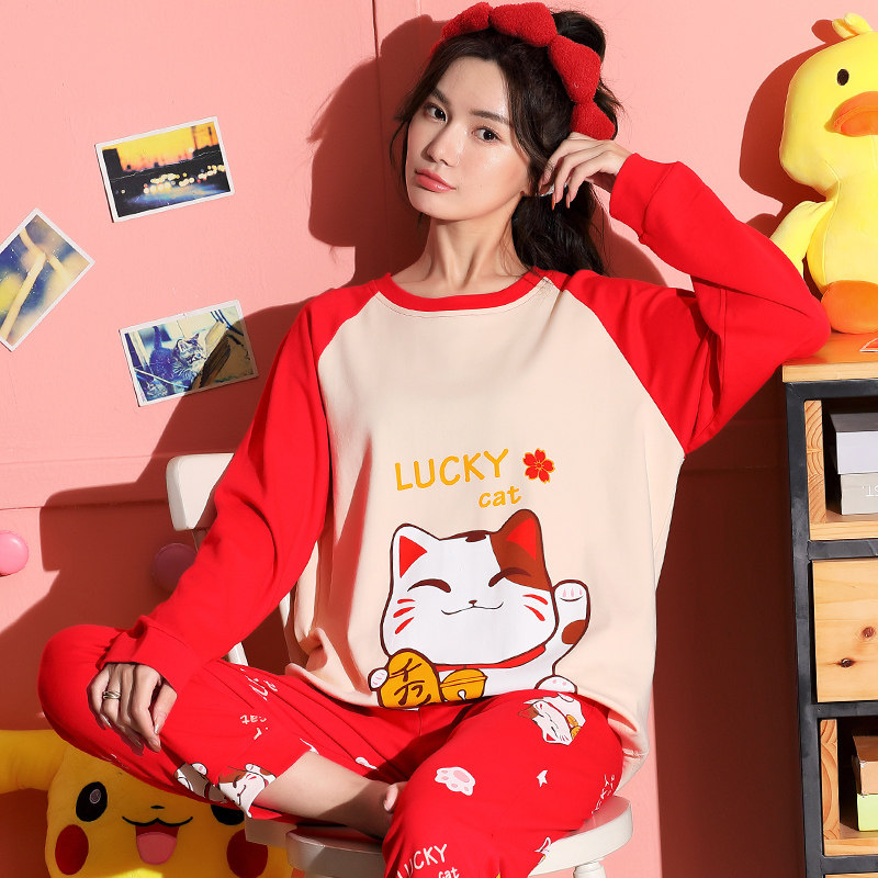 春秋季胖女孩洋气纯棉长袖女生睡衣 甜雪妮睡衣/家居服套装