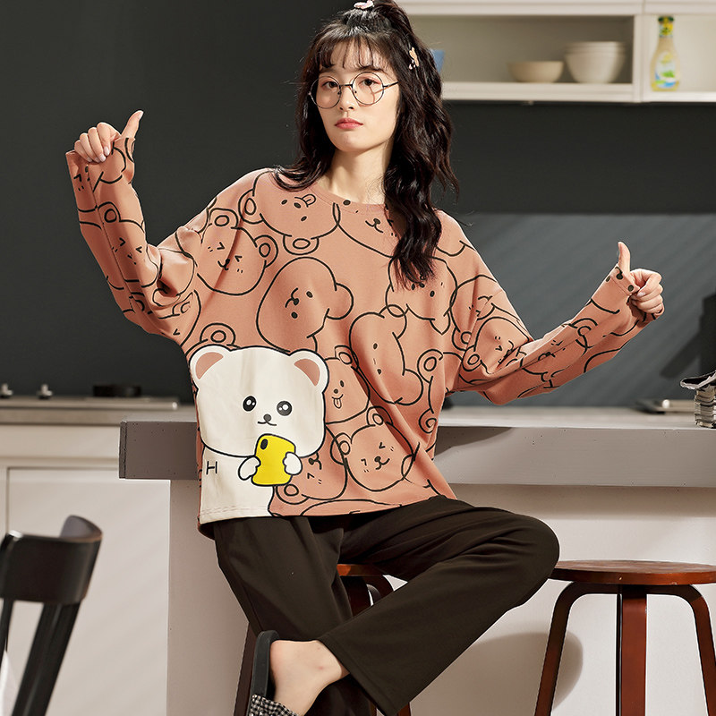 春秋季胖女孩洋气纯棉长袖女生睡衣 甜雪妮睡衣/家居服套装