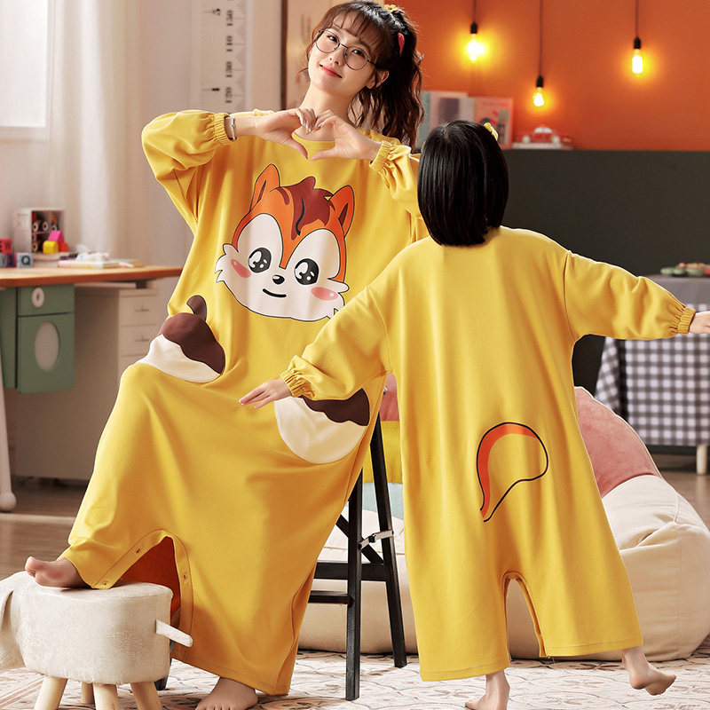 母女连体长袖纯棉2021年新款裤睡裙 甜雪妮睡裙