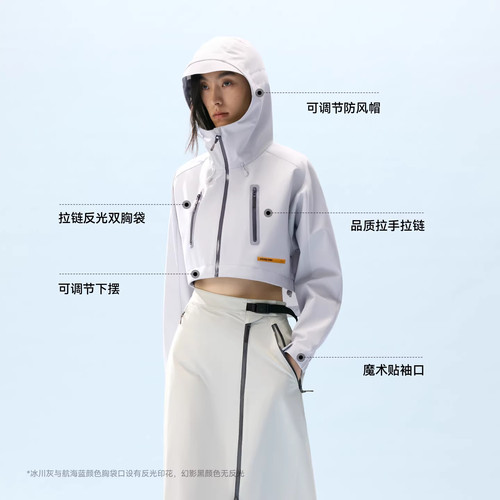 骆驼熊猫短款软壳衣女2026新款户外防风防泼水连帽外套登山运动服 - 图3