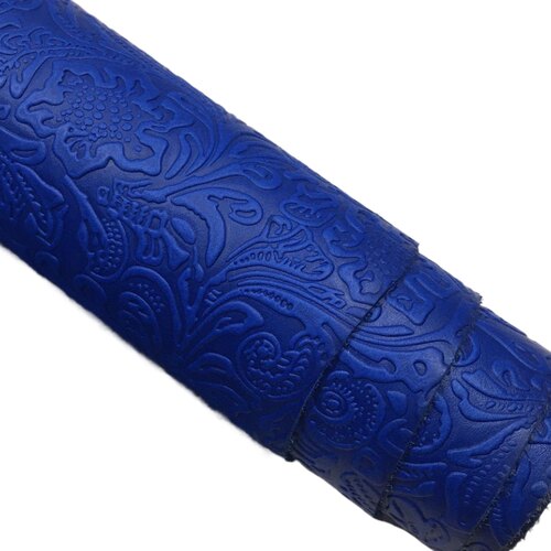 TC2015蓝色唐草花纹头层牛皮真皮手工DIY皮料1.8-2mm略挺包鞋皮具 - 图1