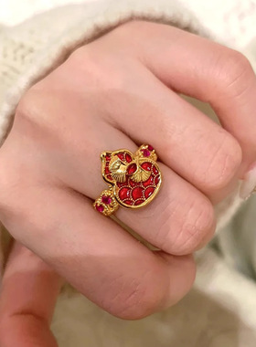 新品新中式宫廷风杏叶葫芦戒指小