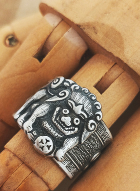 新品【錾刻卷戒】【狮子绣球】戒