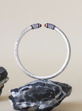 心经手镯s925银女哑光空心