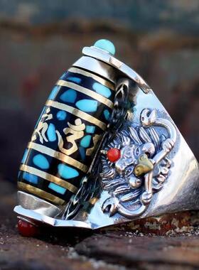 天珠戒指饕餮纹六字真言戒指