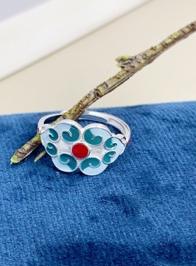 新品新款时尚珐琅如意花戒指气质