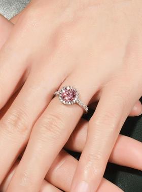 新品彩色锆石粉钻戒指莫桑圆形微