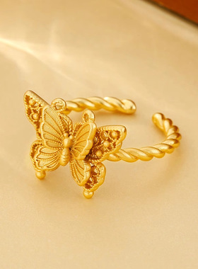 新品金色复古金丝羽蝶蝴蝶戒指小